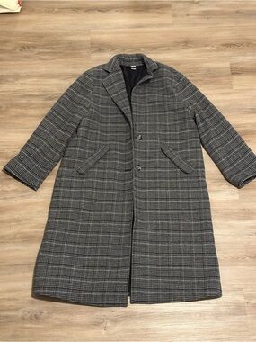 H&M Gray Plaid Long Overcoat